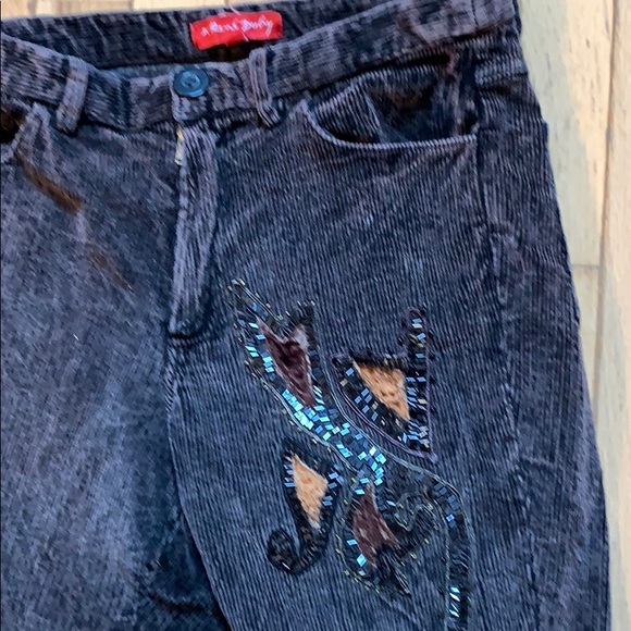 Embroidered corduroy brown/black flare pants - Picture 2 of 4